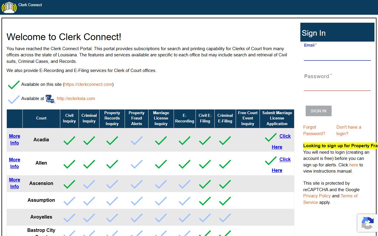 Winn Parish Clerk of Court Clerk Connect portal participation not confirmed