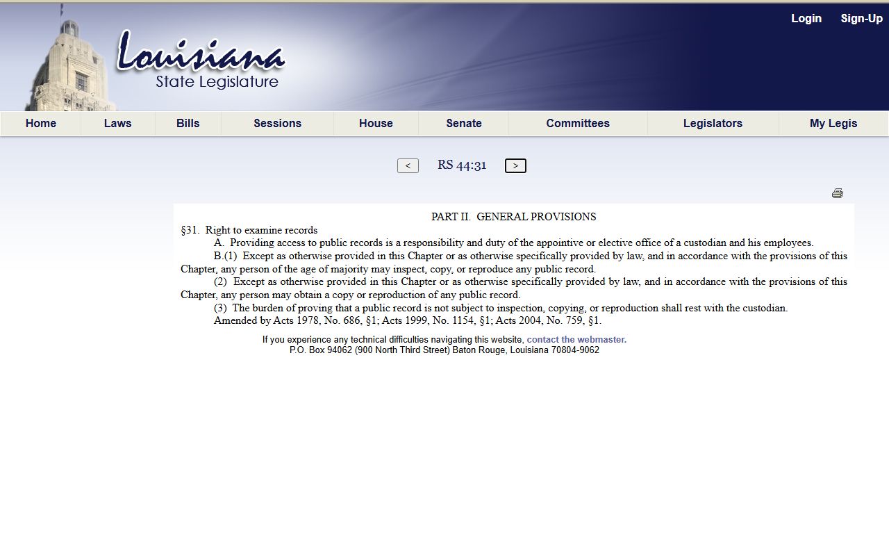 Winn Parish Clerk of Court public records access statute