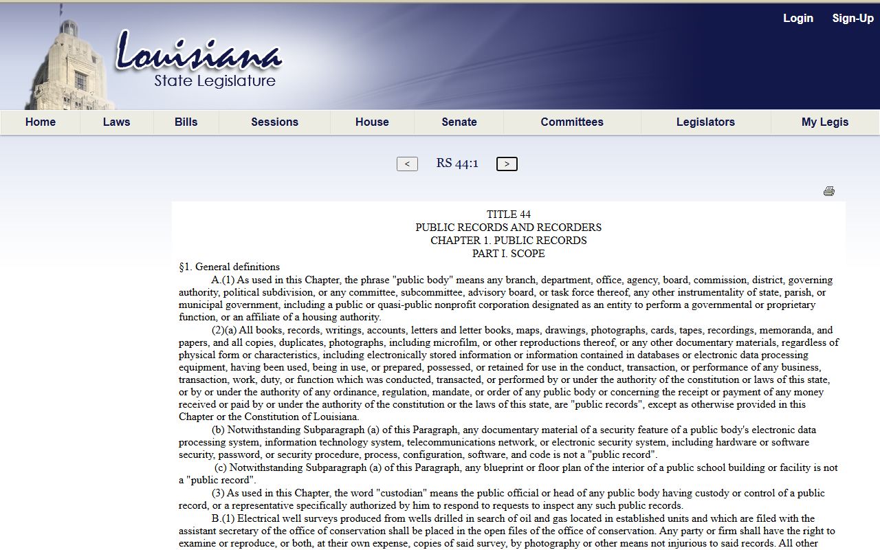 Winn Parish court records Louisiana public records definition statute