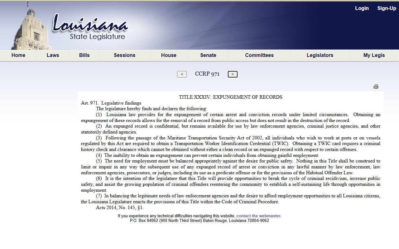 Winn Parish court records Louisiana expungement statute