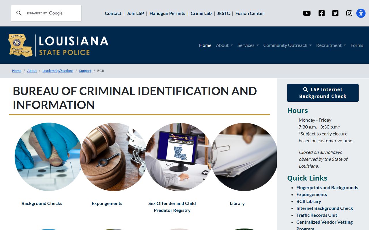 Winn Parish criminal court records Louisiana State Police BCII source
