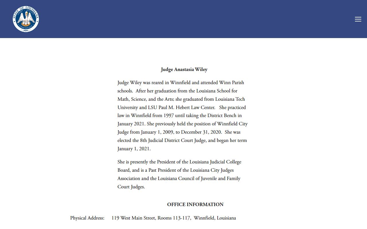 Winn Parish District Court Judge Wiley staff and court records source