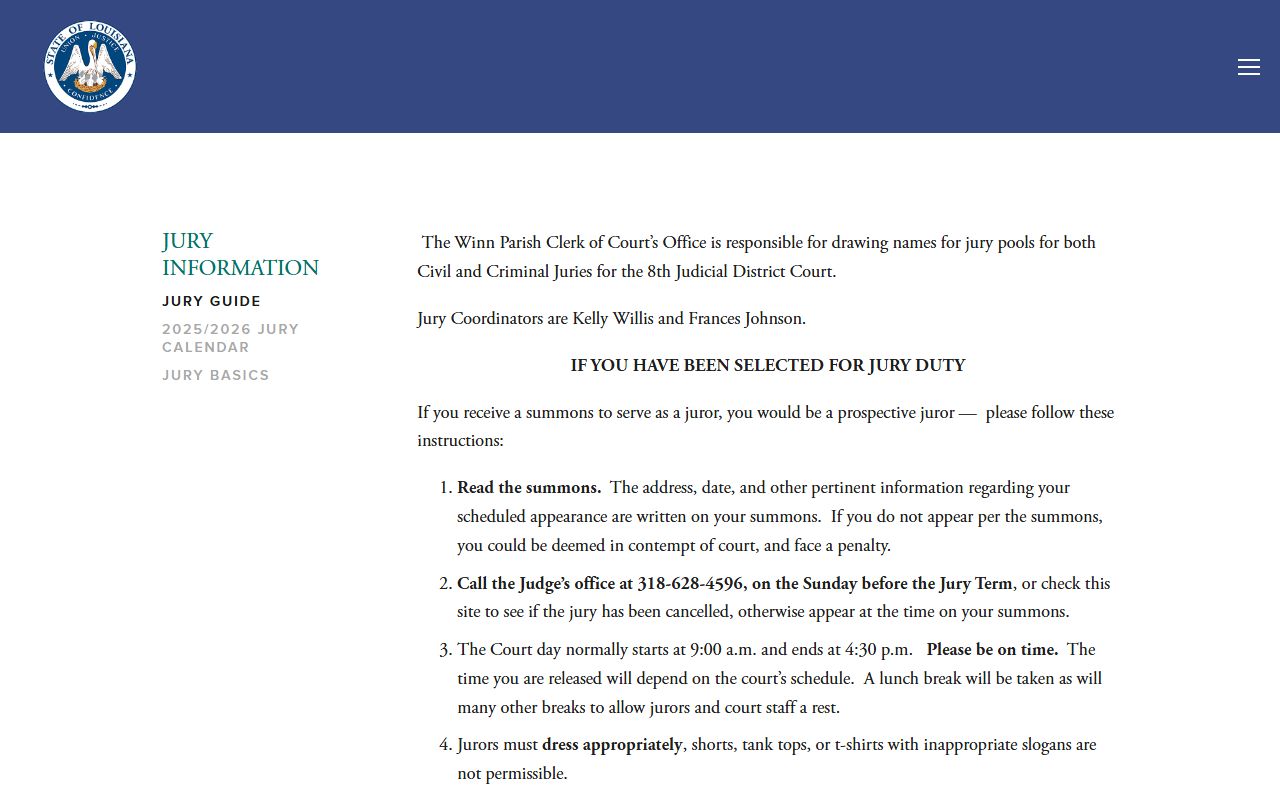 Winn Parish District Court jury guide and court records source
