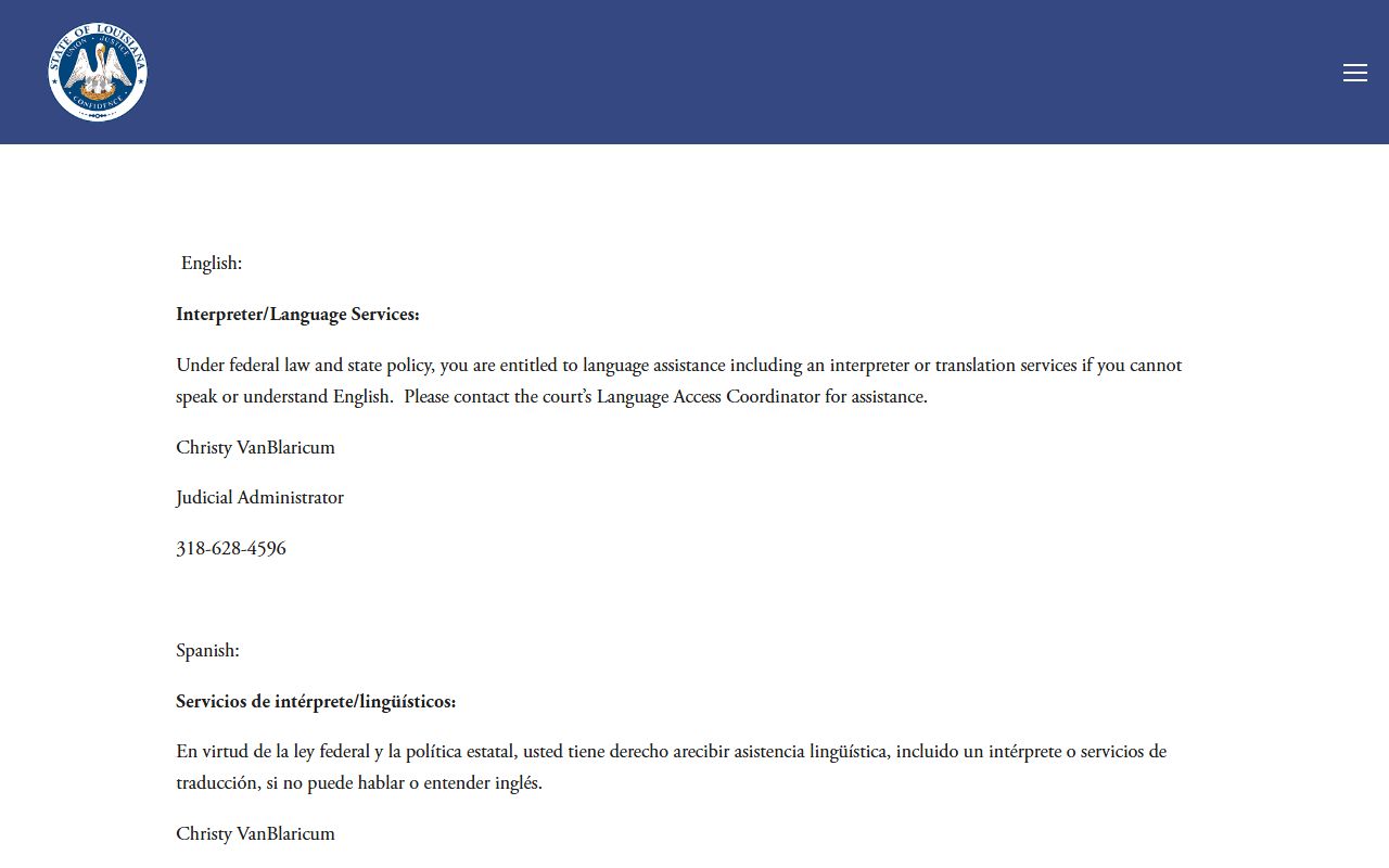 Winn Parish District Court language access and interpreter services