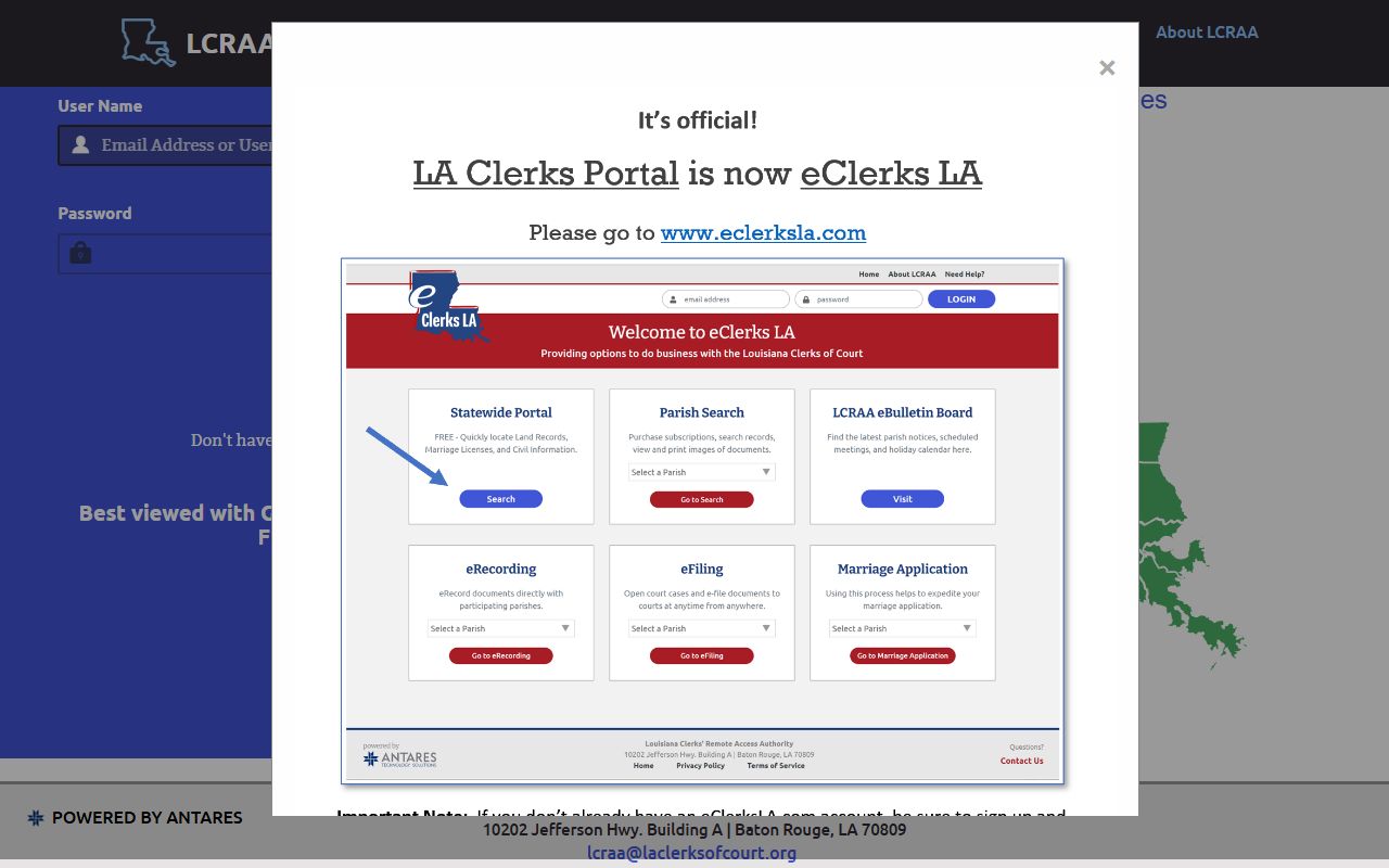 Winn Parish court records LCRAA login for clerk records