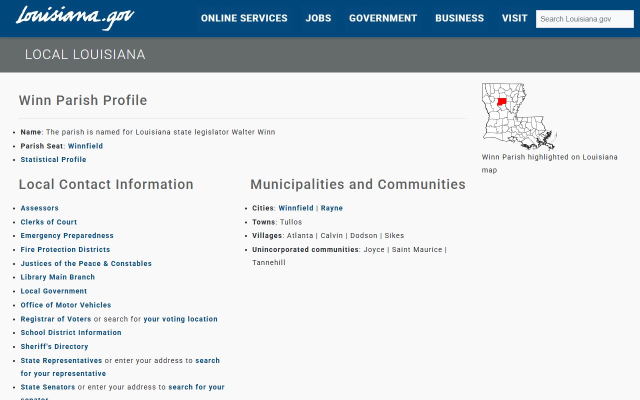 Winn Parish court records and Louisiana local parish services